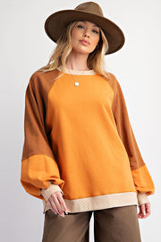 Camel Colorblock Bubble Sleeve Pullover