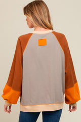 Camel Colorblock Bubble Sleeve Maternity Pullover