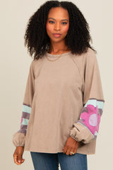 Light Taupe Raw Edge Flower Patch Top