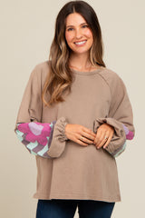 Light Taupe Raw Edge Flower Patch Maternity Top