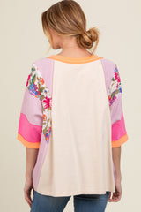 Lavender Floral Colorblock Raw Hem Maternity Oversized Top