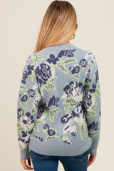 Light Blue Floral Print Crew Neck Maternity Sweater