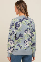 Light Blue Floral Print Crew Neck Sweater