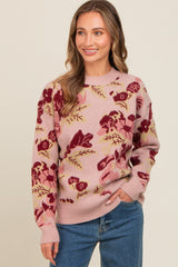 Mauve Floral Print Crew Neck Maternity Sweater