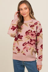 Mauve Floral Print Crew Neck Sweater