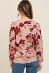 Mauve Floral Print Crew Neck Sweater