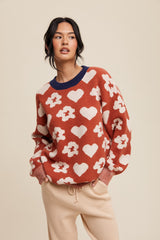 Rust Floral Heart Print Maternity Sweater