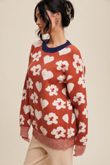 Rust Floral Heart Print Sweater