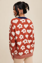 Rust Floral Heart Print Sweater