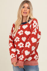 Rust Floral Heart Print Sweater