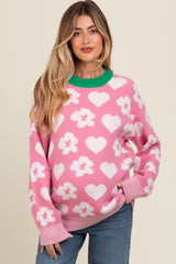 Pink Floral Heart Print Maternity Sweater