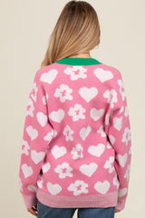 Pink Floral Heart Print Maternity Sweater