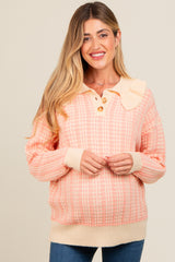 Salmon Ruffle Collar Button Up Waffle Knit Maternity Sweater