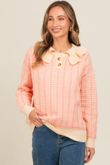 Salmon Ruffle Collar Button Up Waffle Knit Maternity Sweater