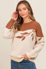 Mocha Leaf Print Colorblock Maternity Sweater