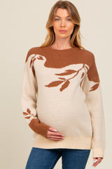 Mocha Leaf Print Colorblock Maternity Sweater