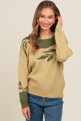 Olive Leaf Print Colorblock Sweater