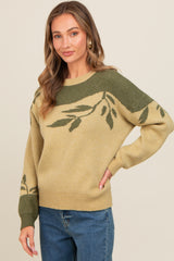 Olive Leaf Print Colorblock Sweater