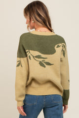 Olive Leaf Print Colorblock Sweater