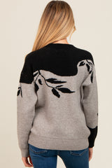 Black Leaf Print Colorblock Maternity Sweater