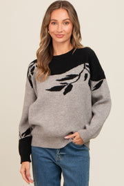 Black Leaf Print Colorblock Sweater