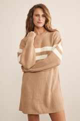 Beige Relaxed Fit Striped Mini Maternity Sweater Dress