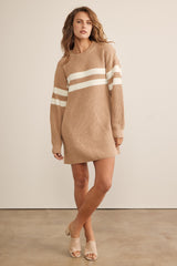 Beige Relaxed Fit Striped Mini Sweater Dress