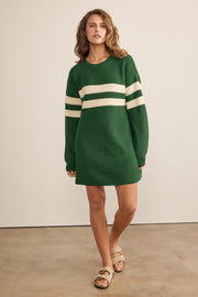 Forest Green Relaxed Fit Striped Mini Sweater Dress