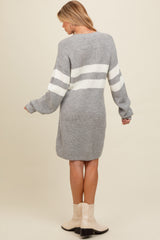 Heather Grey Relaxed Fit Striped Mini Maternity Sweater Dress