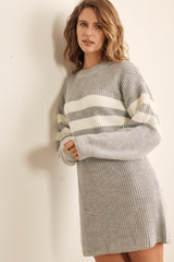 Heather Grey Relaxed Fit Striped Mini Sweater Dress