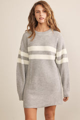 Heather Grey Relaxed Fit Striped Mini Sweater Dress