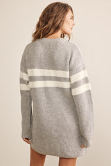 Heather Grey Relaxed Fit Striped Mini Sweater Dress