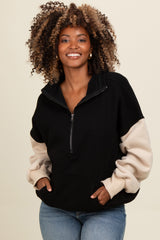 Black Coloblock Half Zip Maternity Hoodie