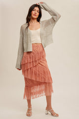 Rust Asymmetrical Tiered Lace Skirt