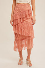 Rust Asymmetrical Tiered Lace Skirt