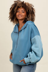 Blue Colorblock Half Zip Hoodie