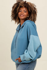 Blue Colorblock Half Zip Hoodie