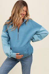 Blue Colorblock Half Zip Maternity Hoodie