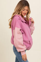 Mauve Colorblock Half Zip Maternity Hoodie