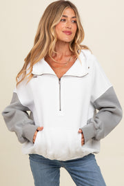 White Colorblock Half Zip Maternity Hoodie