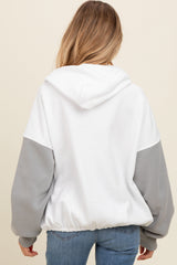 White Colorblock Half Zip Maternity Hoodie