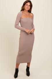 Taupe Knit Shrug Fitted Midi Dress