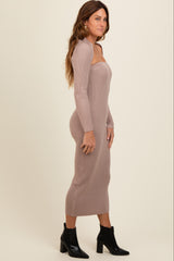 Taupe Knit Shrug Fitted Midi Dress