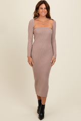 Taupe Knit Shrug Fitted Midi Dress