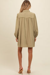 Light Olive Frayed Button Down Maternity Mini Dress