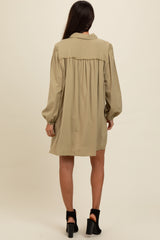 Light Olive Frayed Button Down Mini Dress