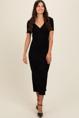 Black Knit Twisted V-Neck Maternity Maxi Dress