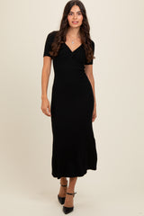 Black Knit Twisted V-Neck Maxi Dress