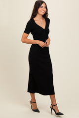 Black Knit Twisted V-Neck Maxi Dress