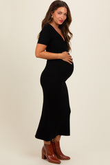 Black Knit Twisted V-Neck Maternity Maxi Dress